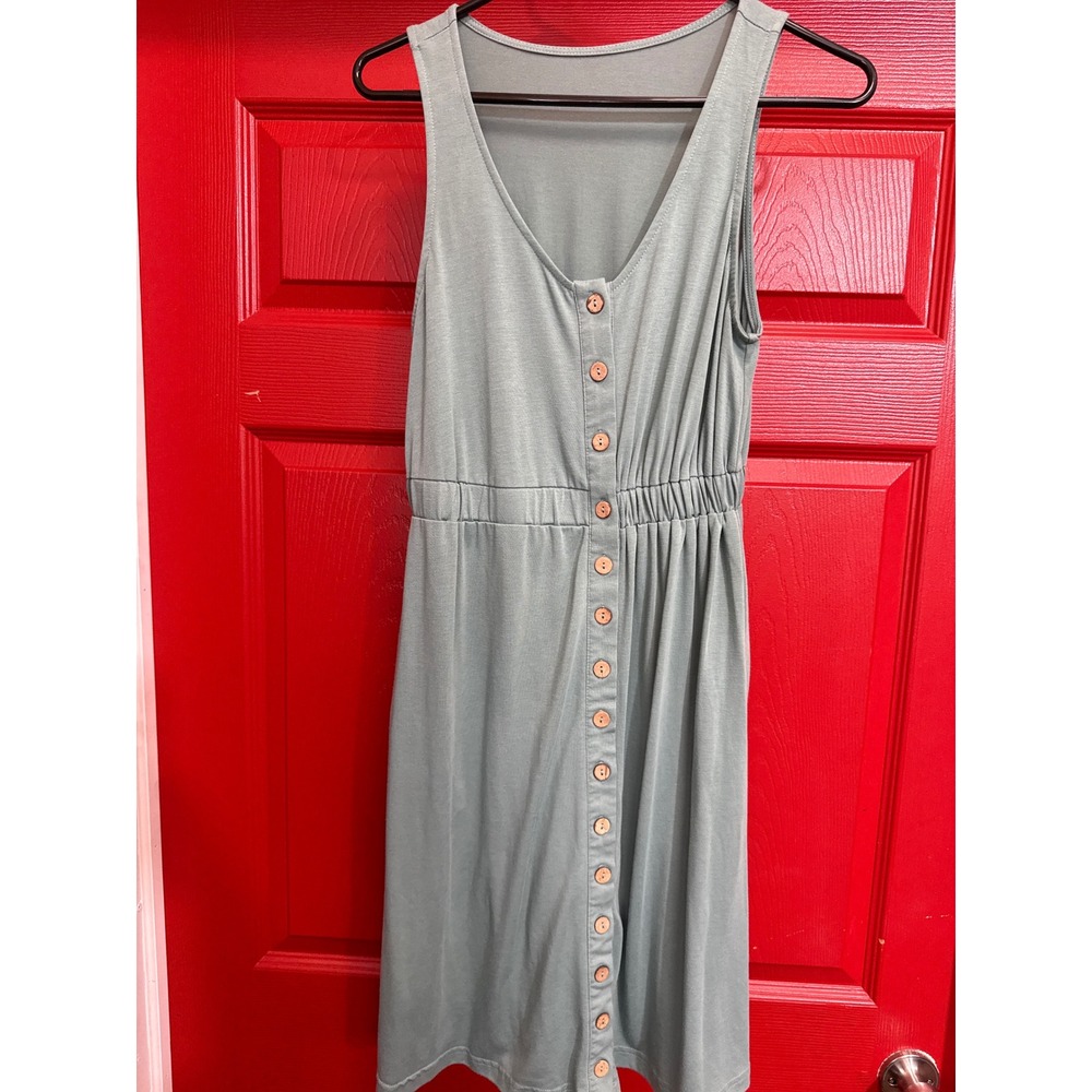 Sage Green Button Front Sleeveless Midi Dress with Pockets Cinched Waist